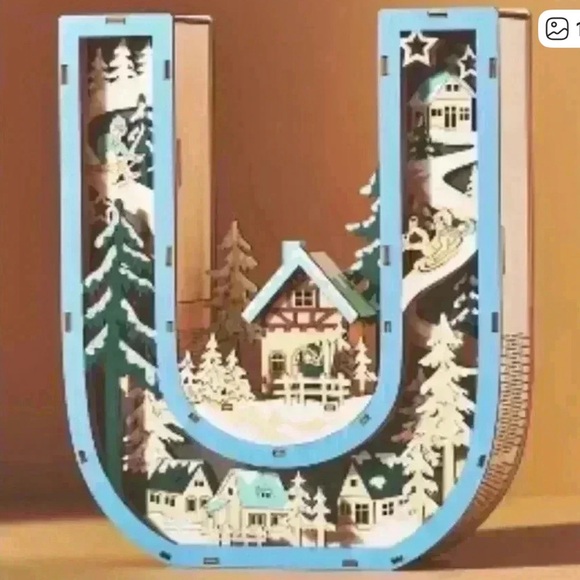 New Anthropologie Monogram Wonderland Light-Up Scene Letter U Christmas